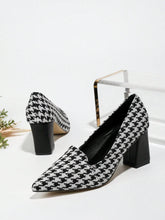Women's New Fashion Elegant Houndstooth Pattern Thick Heel